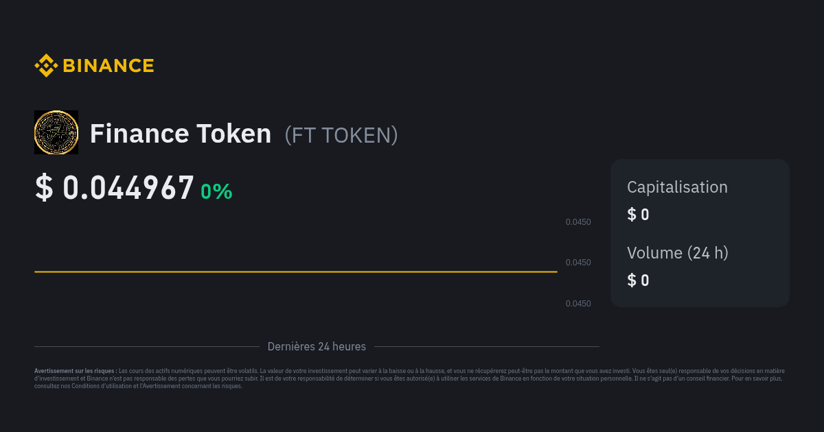 Cours Finance Token Indice De Prix Ft Token Graphique En Direct Et