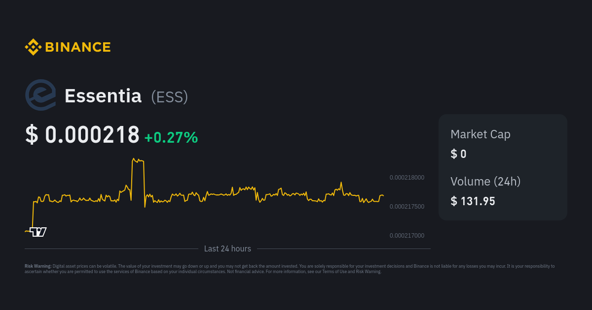 Essentia Price ESS Price Index, Live Chart and INR Converter Binance